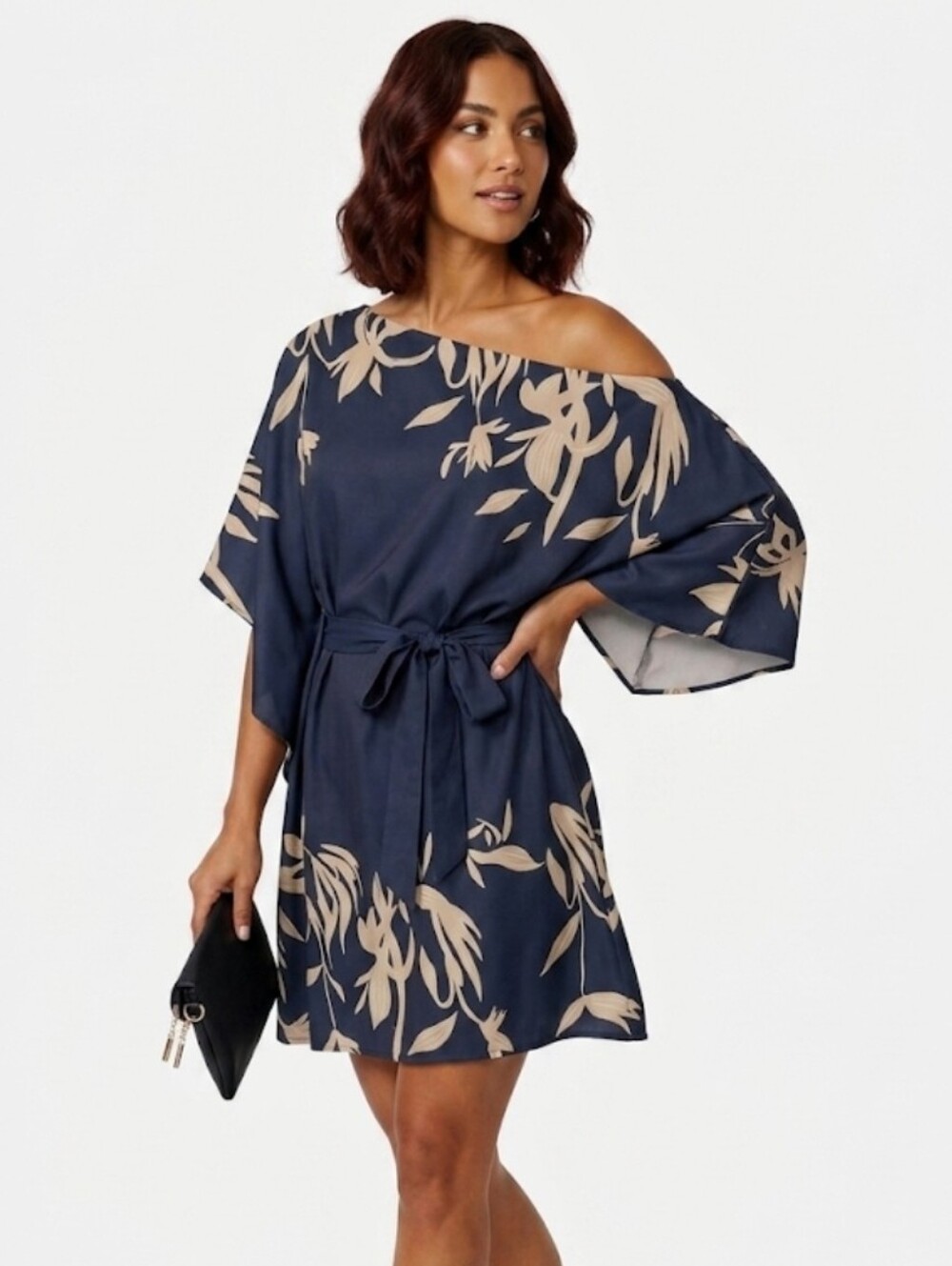 Cupshe Leaf Print One-Shoulder Belted Dress